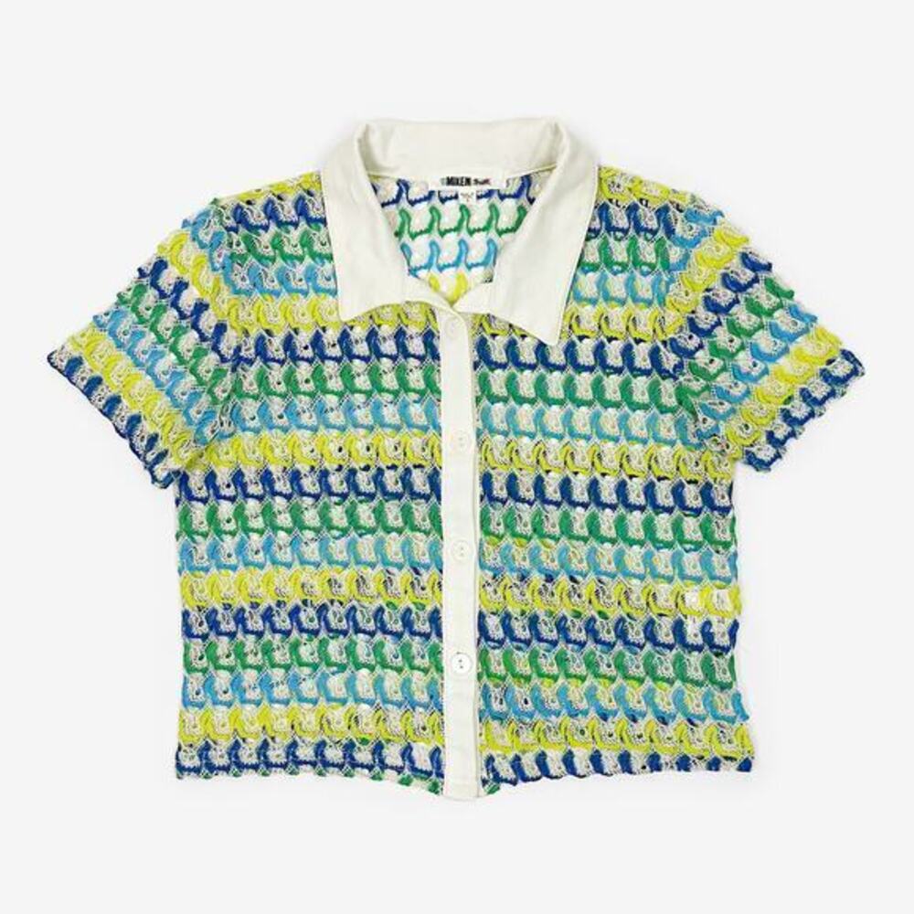 Miken Swim Crochet Crop‎ Top Size S button Front Cover Up